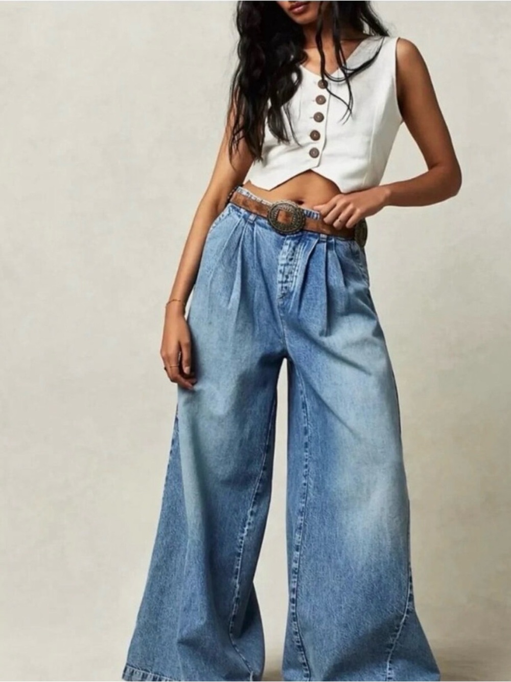Free people equinox Wide-Leg Light Blue Denim Jeans